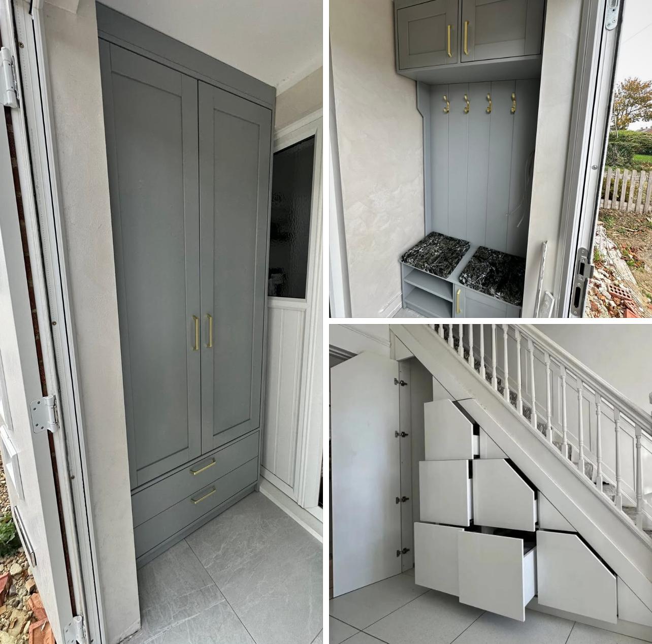 Professional custom carpentry entertainment unit with detailed craftsmanship